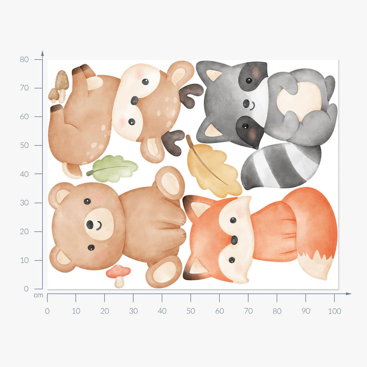 WANDAUFKLEBER 80x102cm - Waldtiere - Multicolor, Kunststoff (80/102/0.1cm) - Wallfluent