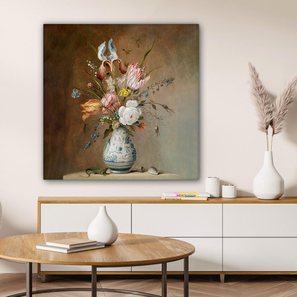 LEINWANDBILD Alte Meister - Blumen - Balthasar van der Ast 90x90 cm - Hellbraun, Textil (90/90cm) - MuchoWow