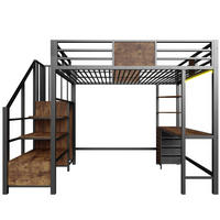 HOCHBETT 140/200 cm aus Metall mit Schreibtisch, Ablagen, Kleiderstange und LED Schwarz - Schwarz, Metall (140/200cm) - Modenvie