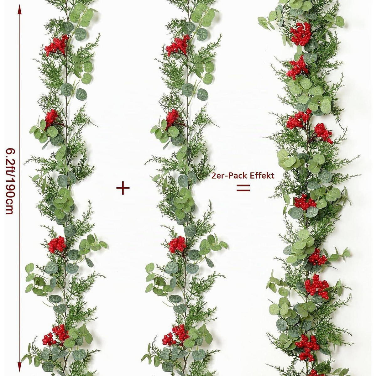 WEIHNACHTSGIRLANDE 2-teiliges Set 190 cm mit roten Beeren - Multicolor, Kunststoff (190cm)