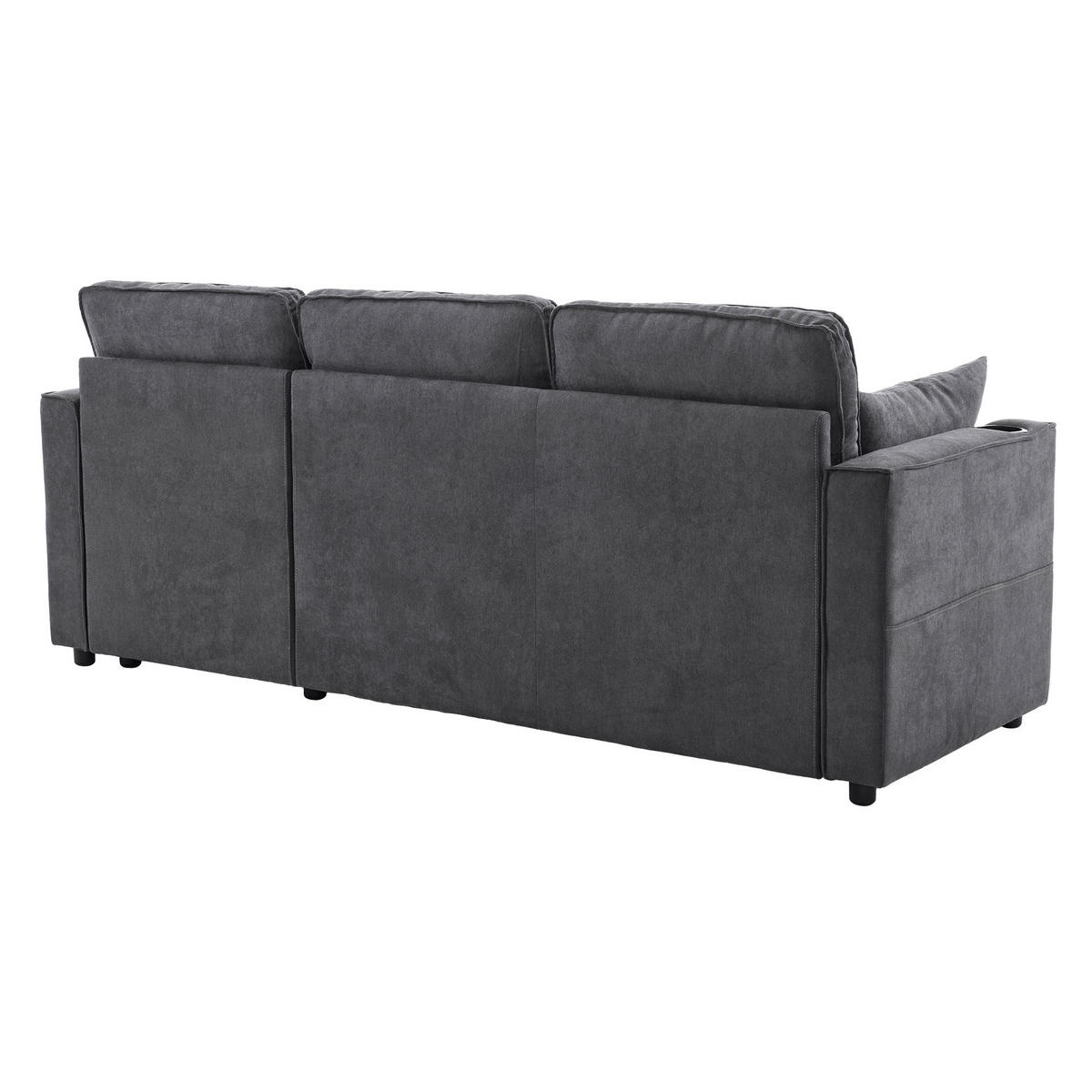 SCHLAFSOFA aus Baumwoll-Leinenstoff 211x130x86 cm Grau mit Stauraum, wechselbarer Chaiselongue und Getränkehaltern - Grau, Textil (211/86/129.5cm) - Modfu