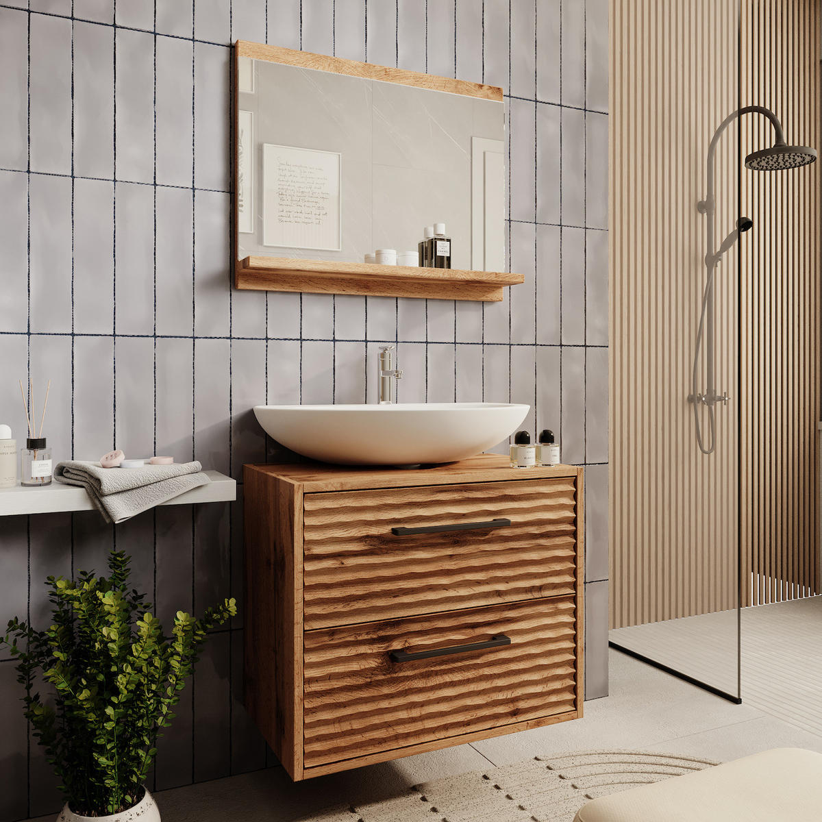 WASCHBECKENUNTERSCHRANK Etna 2 Schubladen Eiche - 60 x 35 x 50 cm - Eichefarben, Holz (60/50/35cm) - Badplaats