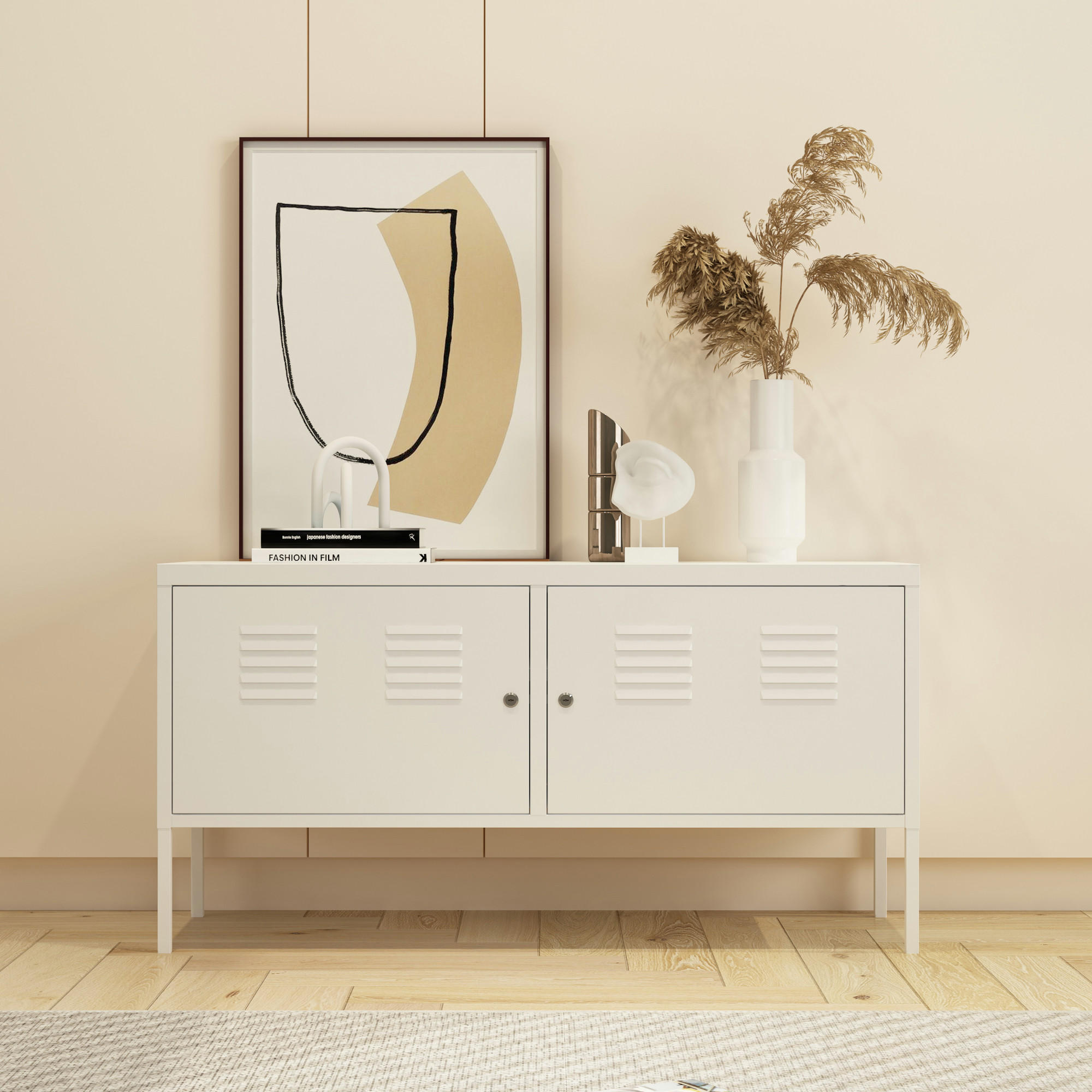 SIDEBOARD Pyhtää - Weiß, Metall (40/60/118cm) - [en.casa]