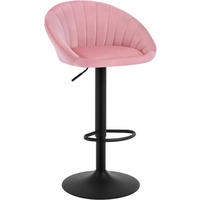 BARHOCKER mit Rückenlehne, Samt, Rosa - Schwarz/Rosa, Textil/Metall (53/83/45cm) - Woltu