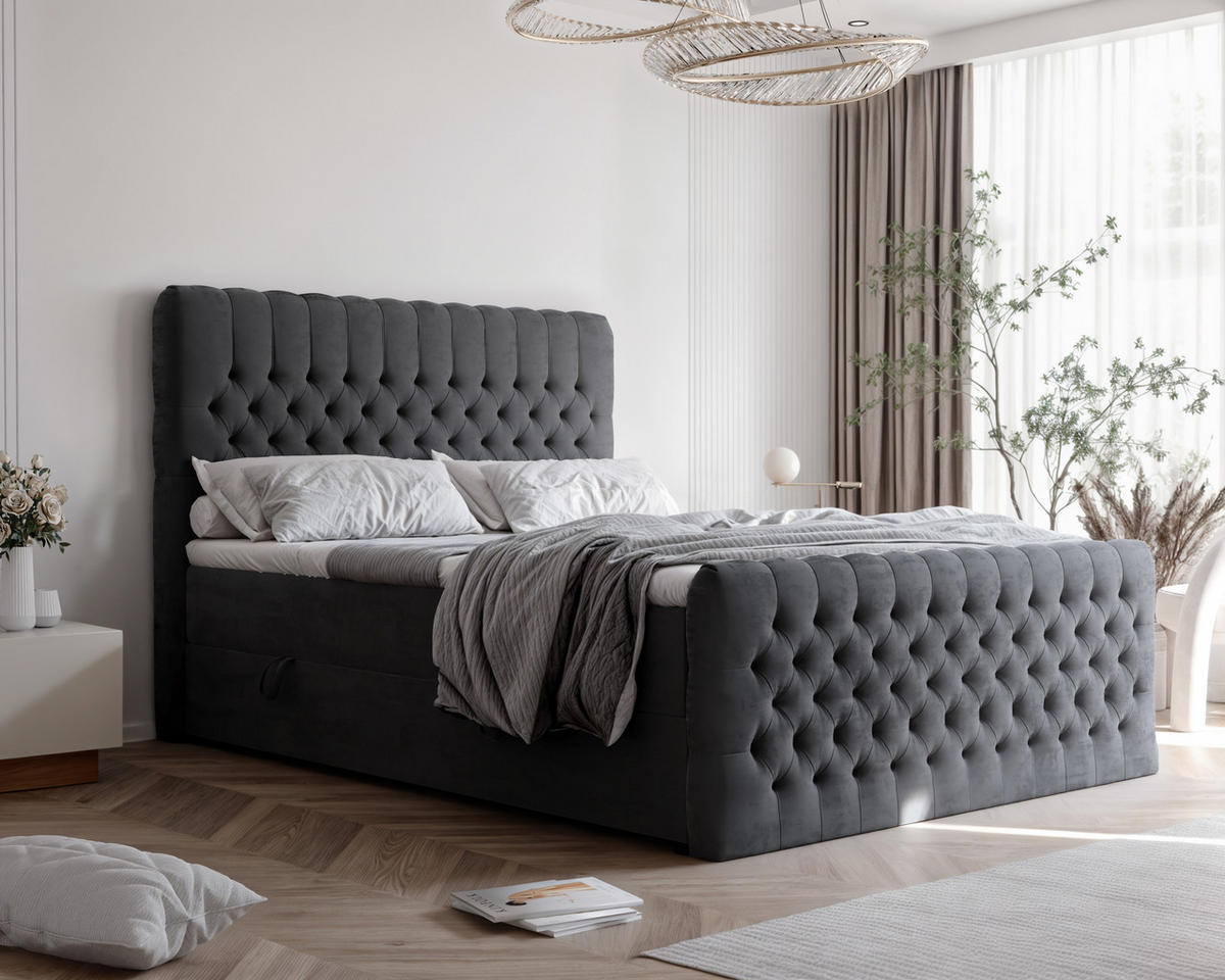 BOXBETT ALBA PLUS 120/200 cm mit Matratze und Topper, Dunkelgrau - Anthrazit, Holzwerkstoff/Textil (120/200cm) - Idohome