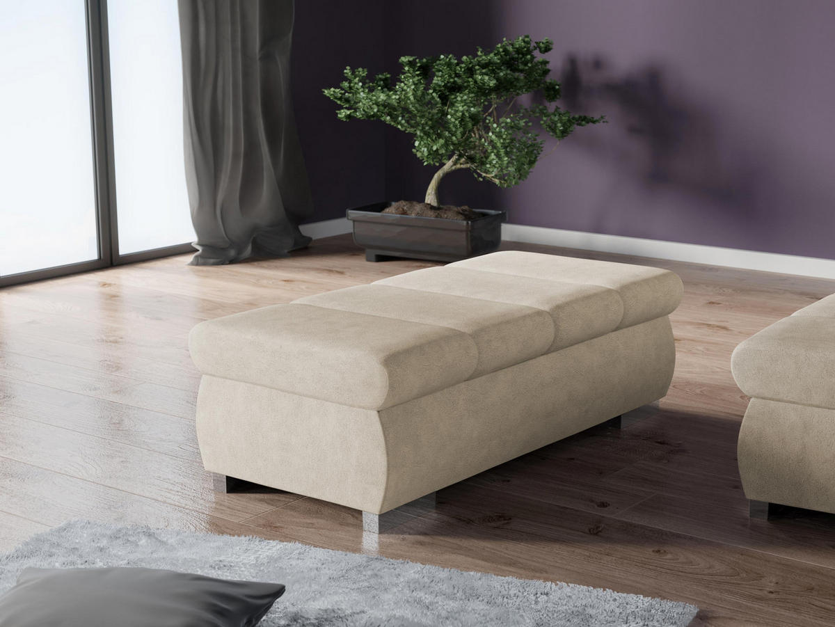 POLSTERHOCKER Bangkok Groß - Beige/Silberfarben, Holz/Kunststoff (120/39/60cm) - MIRJAN24