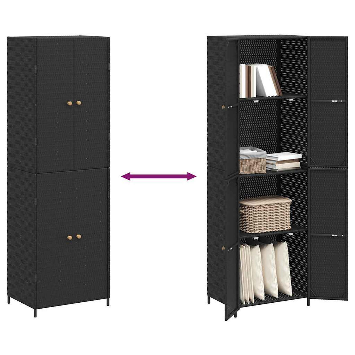 GARTENSCHRANK Schwarz 59/40/180 Cm Poly Rattan - Schwarz, Holzwerkstoff (40/180/59cm) - vidaXL