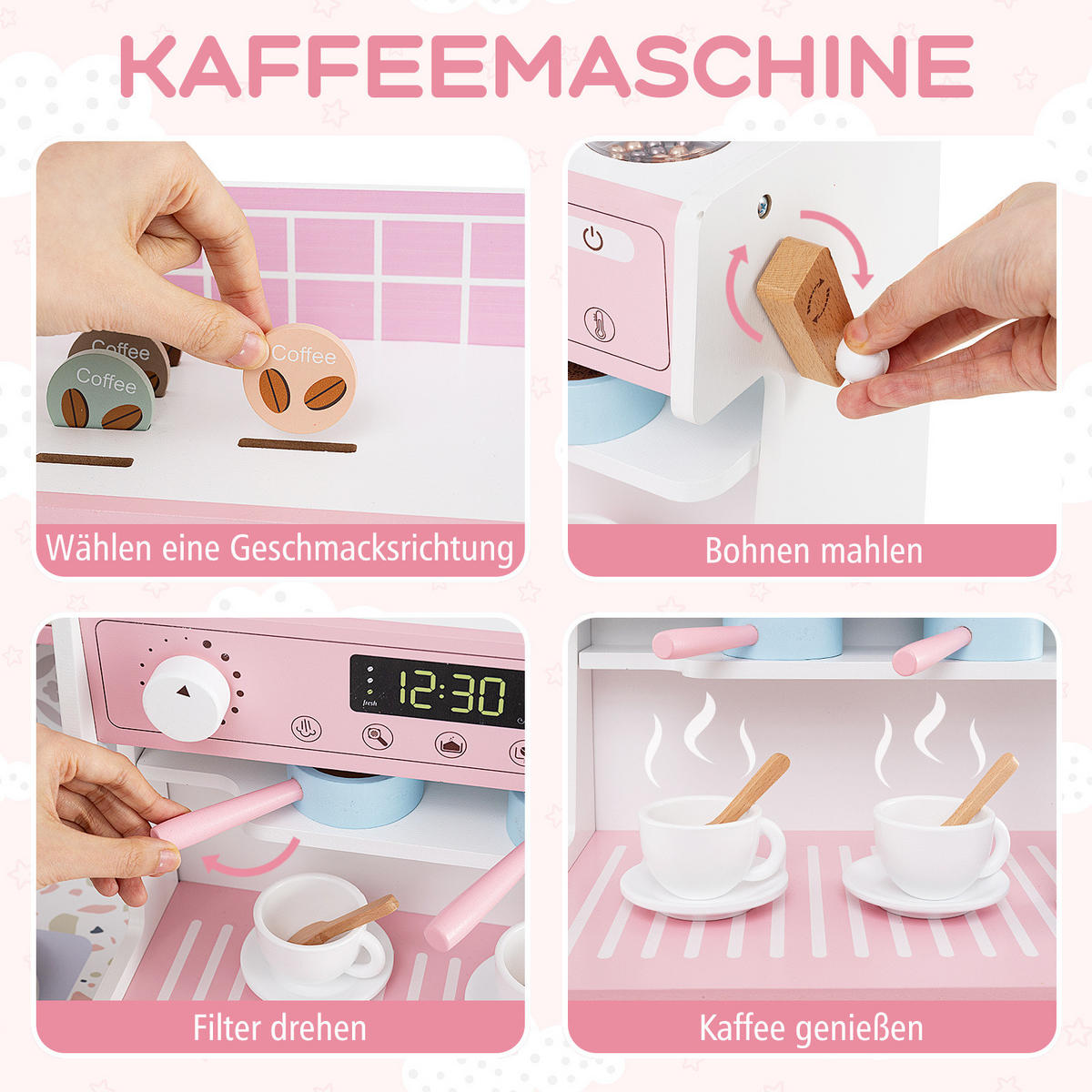 SPIELKÜCHE Rosa - Pink, Holzwerkstoff (106/105/30cm) - COSTWAY