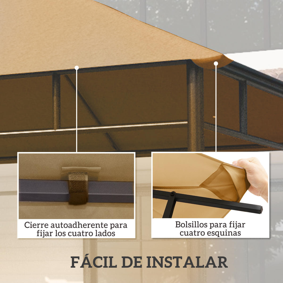 ERSATZDACH, 300x300 cm für Pavillon mit 8 Entwässerungslöchern, beige - Multicolor, Kunststoff (298/295cm) - FORIOUS