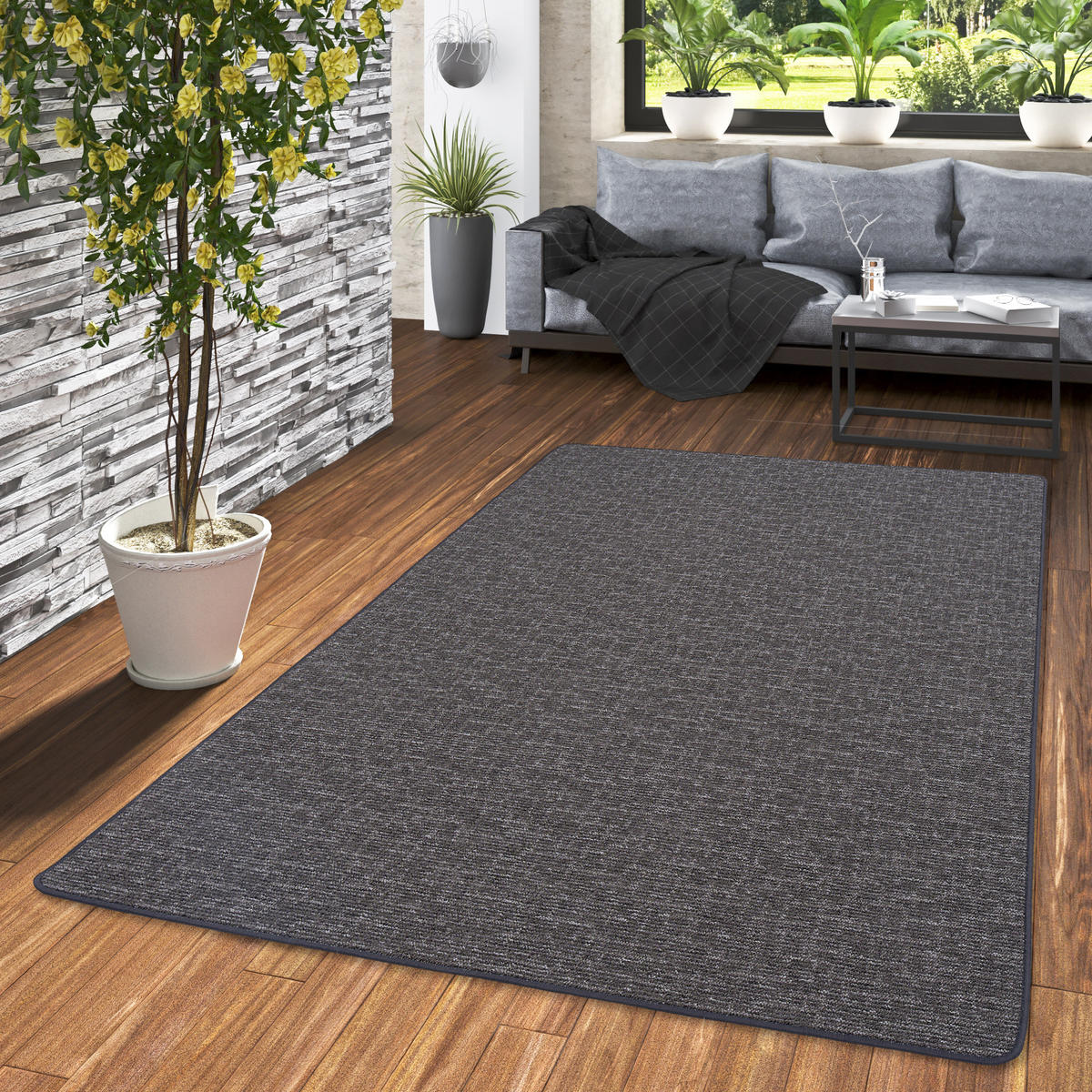 SCHLINGEN DESIGNER TEPPICH NIVA - Anthrazit, Textil (160/240cm) - Snapstyle