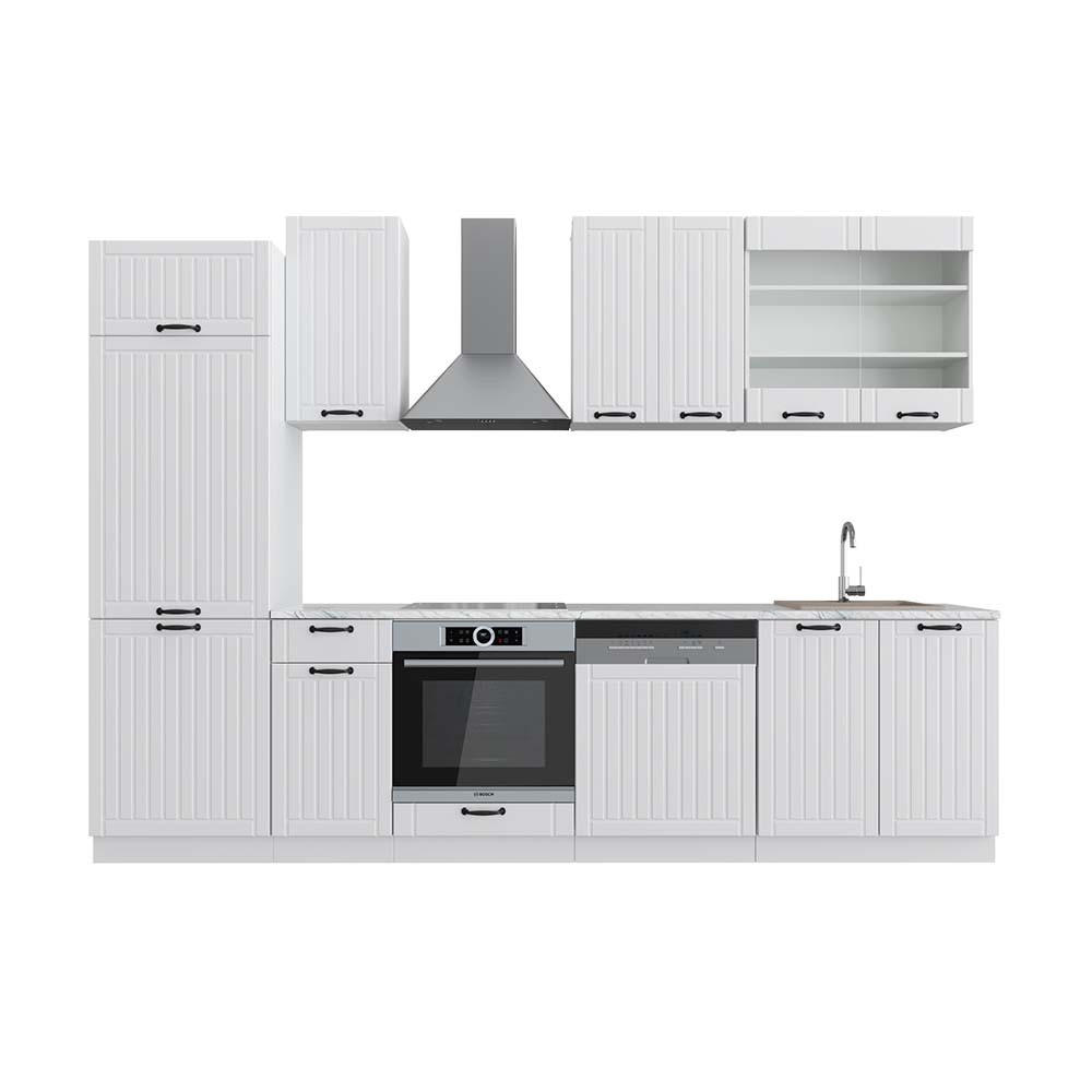 KÜCHENZEILE Fame-Line Weiß Landhaus/Weiß 300 cm, AP Marmor - Creme/Weiß, Holzwerkstoff (300/81.6/60cm) - Vicco