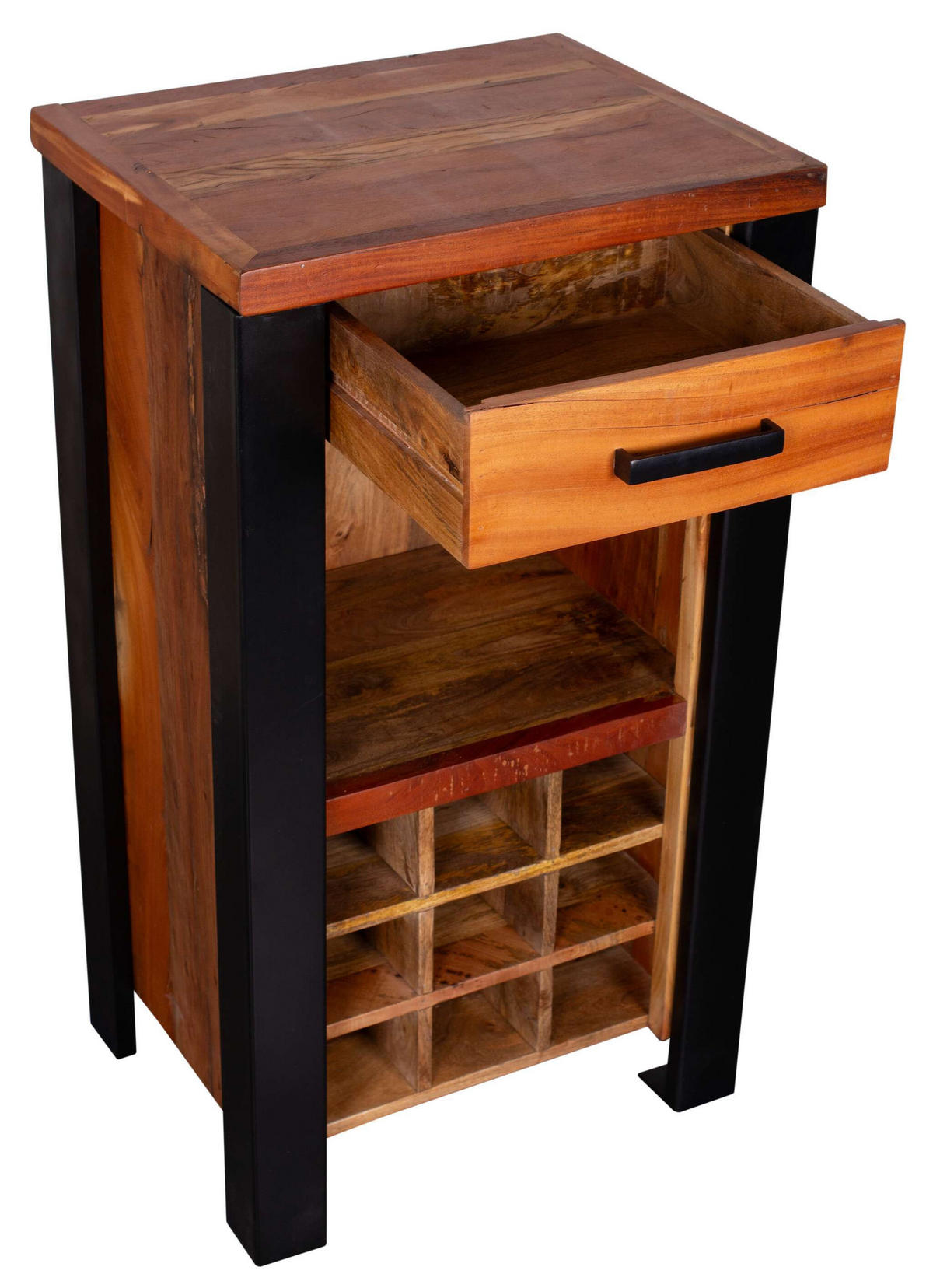 WEINSCHRANK Venosa Oldwood 56 x 45 x 102 cm - Schwarz/Braun, Holz/Metall (56/90/45cm) - Mr. Deko