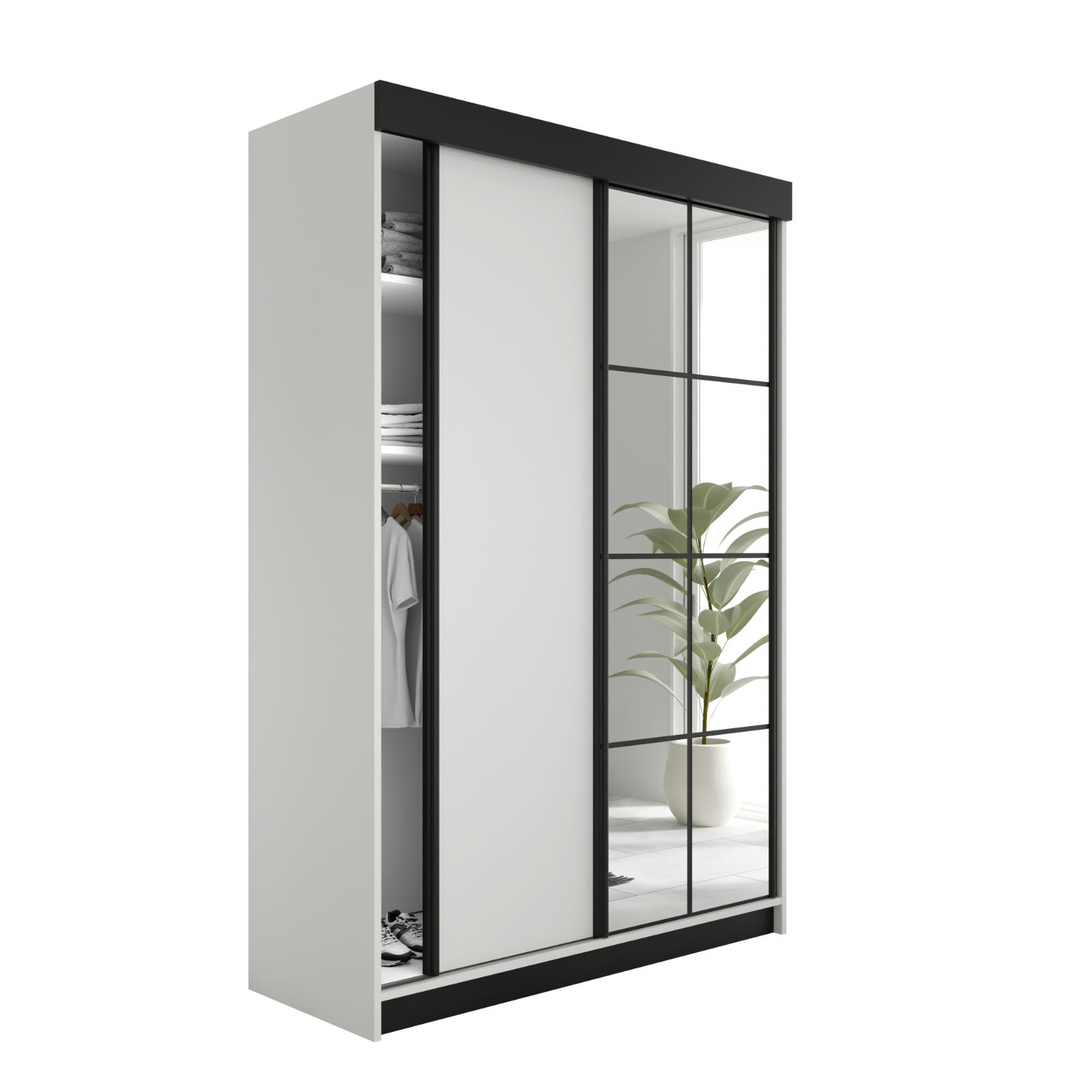 SCHIEBETÜRENSCHRANK LAMARO 167x205x59 cm - weiß - Weiß, Holzwerkstoff (167/205/59cm) - Kier Furniture