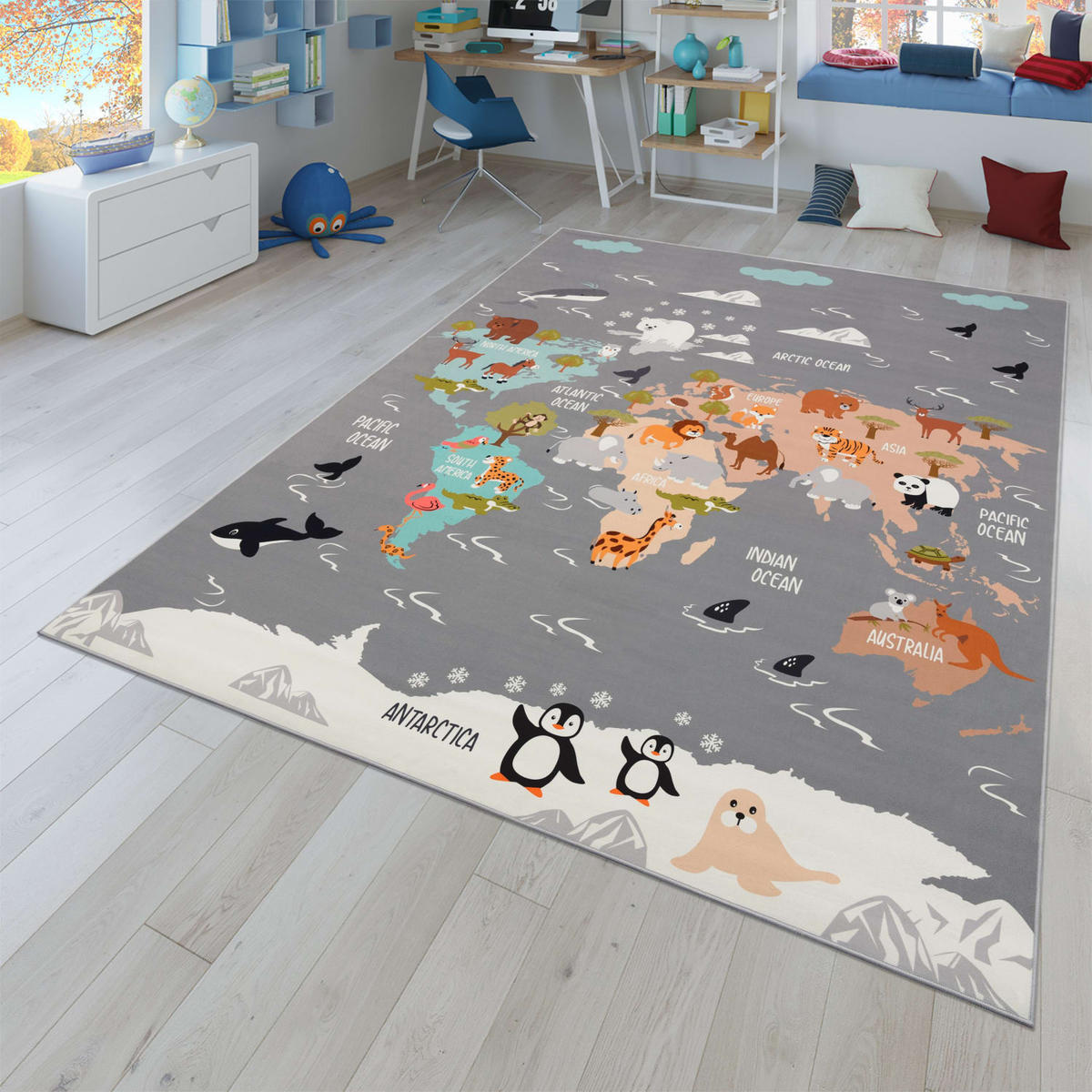 KINDERTEPPICH Tiere Grau 160 x 220 cm - Grau, Kunststoff (160/220cm) - TT Home