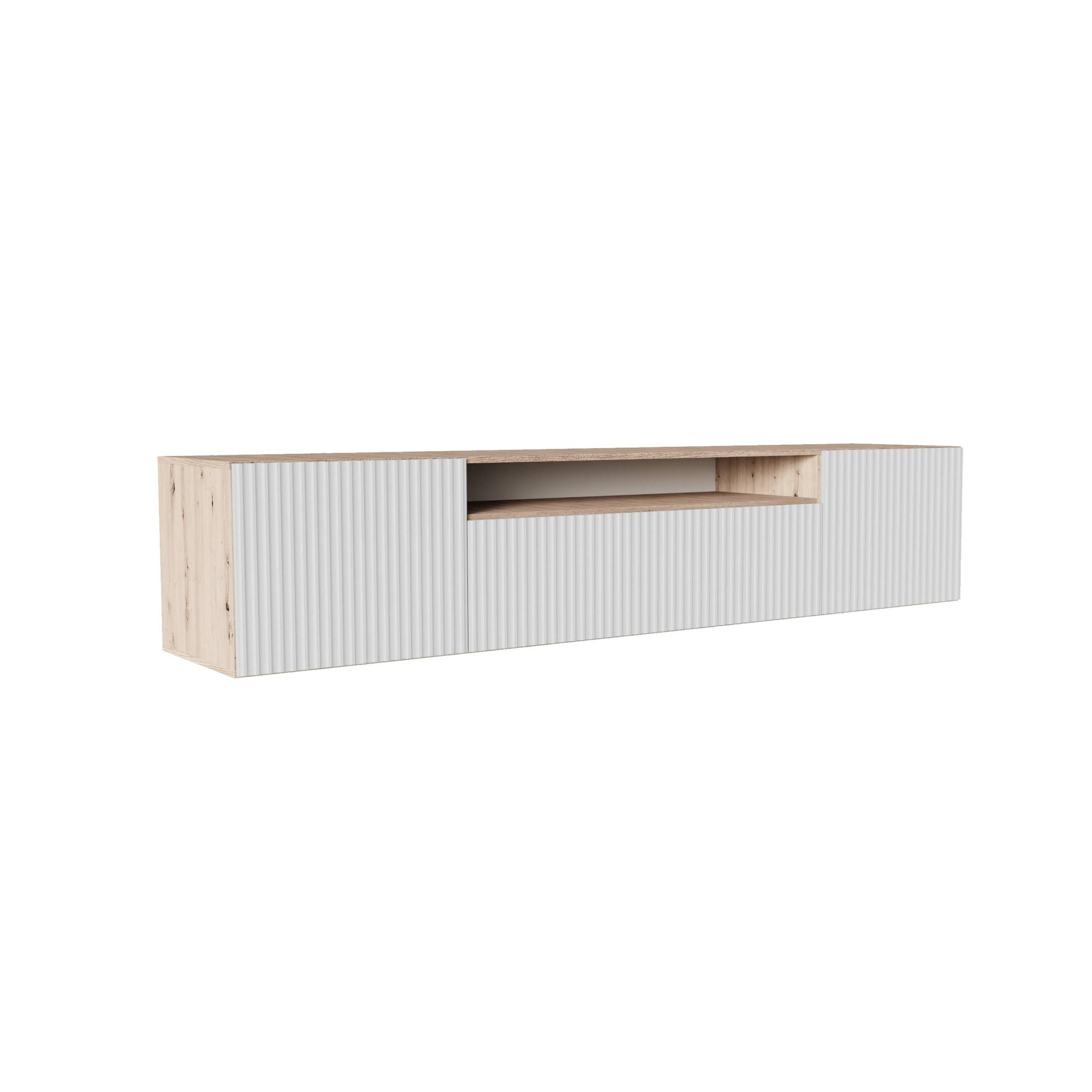 Meblini Tv-Schrank Eiche Artisan, Weiß 200x40x41 cm