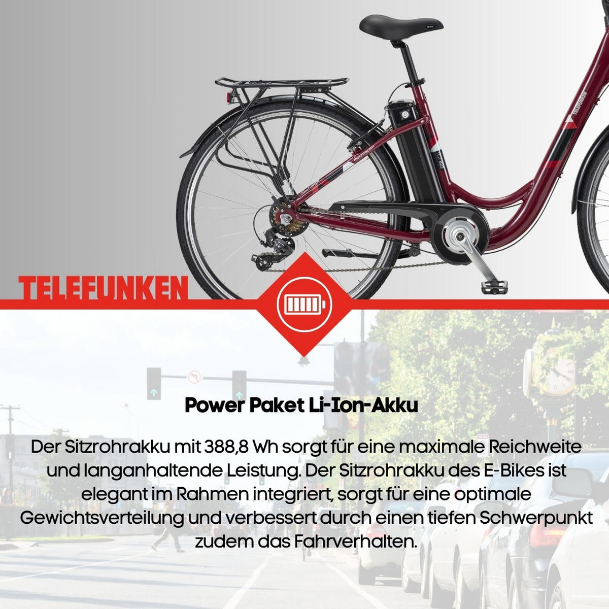 E-BIKE Cityrad Multitalent RC822 Für Damen u. Herren 374,4 Wh Frontmotor 7-Gang-Kettenschaltung 28 Zoll - Weinrot, Metall (114.5cm) - Telefunken