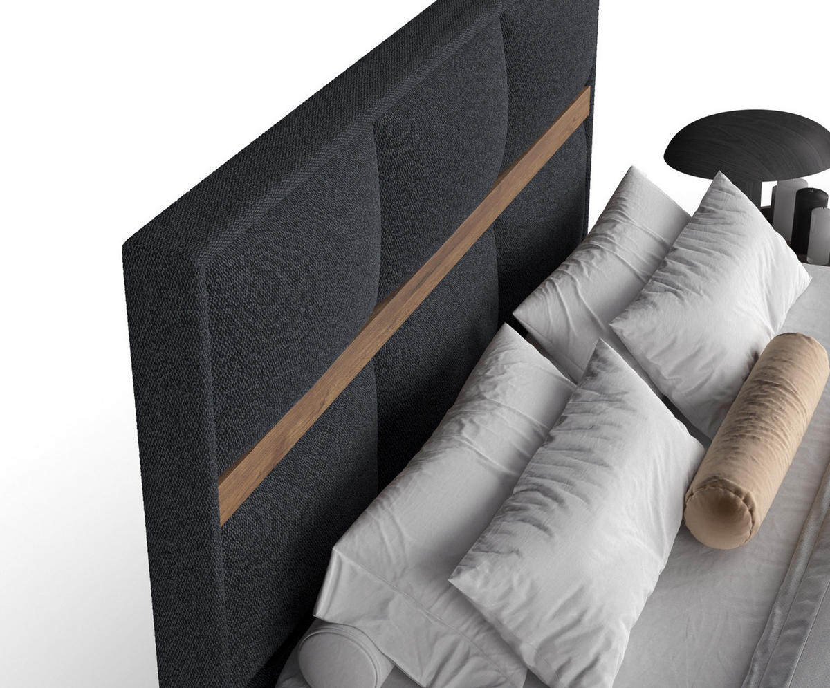 BOXSPRINGBETT Soto Schwarz 180/200 cm mit Latex-Topper - Silberfarben/Schwarz, Holz/Holzwerkstoff (180/200cm) - Maison de Reve