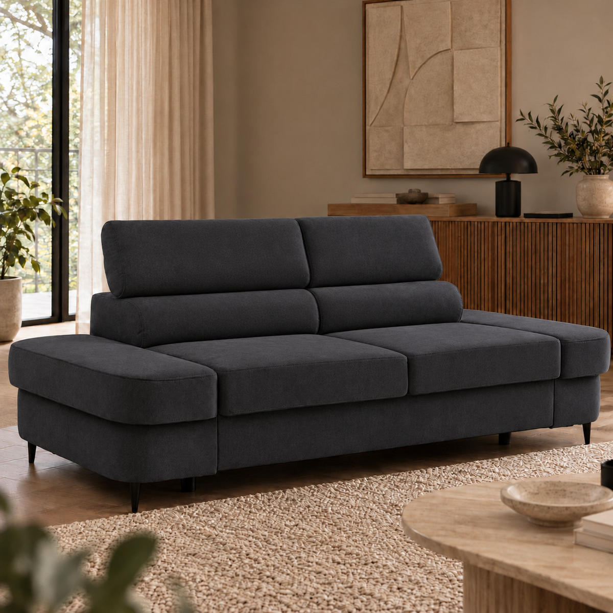 2-SITZER Sofa PRIAM 206 cm Velours Schwarz - Schwarz, Holz/Textil (206/95/102cm) - Muffo