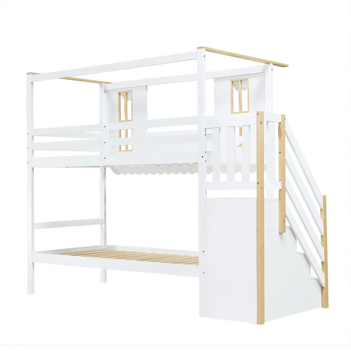 ETAGENBETT Hausform Weiß/Natur - Naturfarben, Holz (90/200cm) - ComfortXL