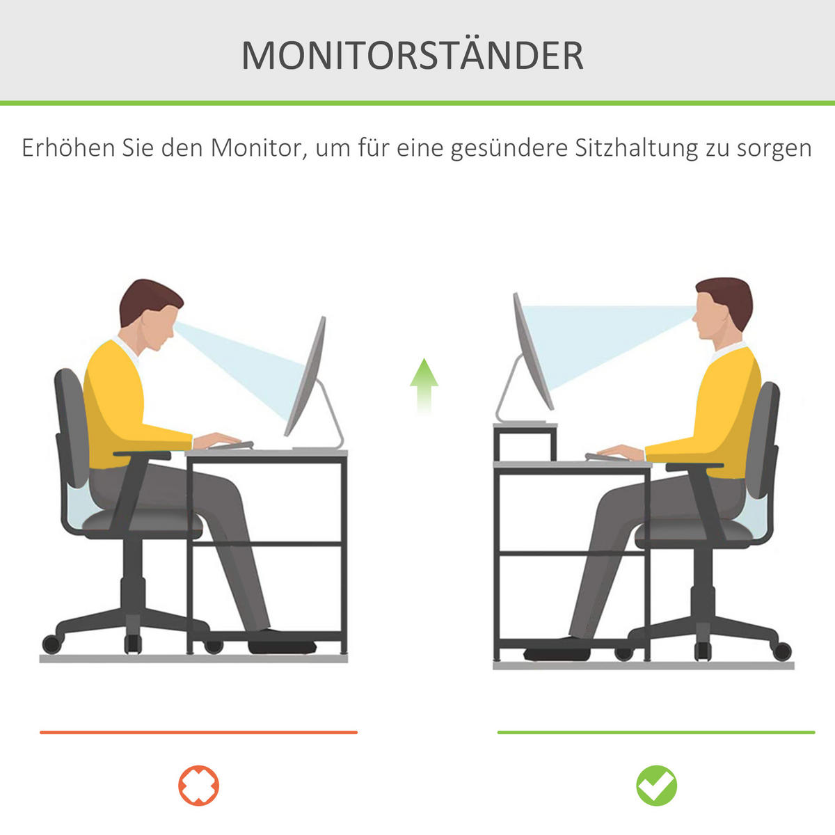 MONITORSTÄNDER Mit Schubladen Bildschirmständer Schreibtisch-Organizer Natur - Naturfarben, Holz (49/25.5/11.5cm) - HOMCOM
