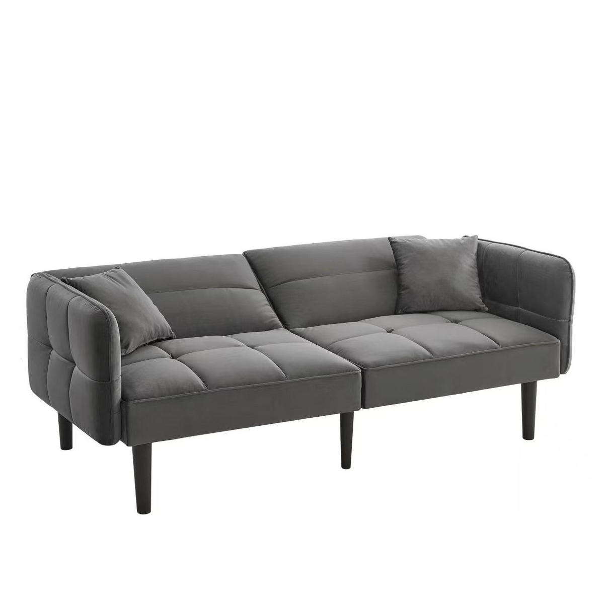 SCHLAFSOFA aus Samt Antikgrau mit verstellbaren Rückenlehnen, klappbaren Armlehnen und Schlaffunktion - Alteiche, Kunststoff (176/76/78cm) - Modfu