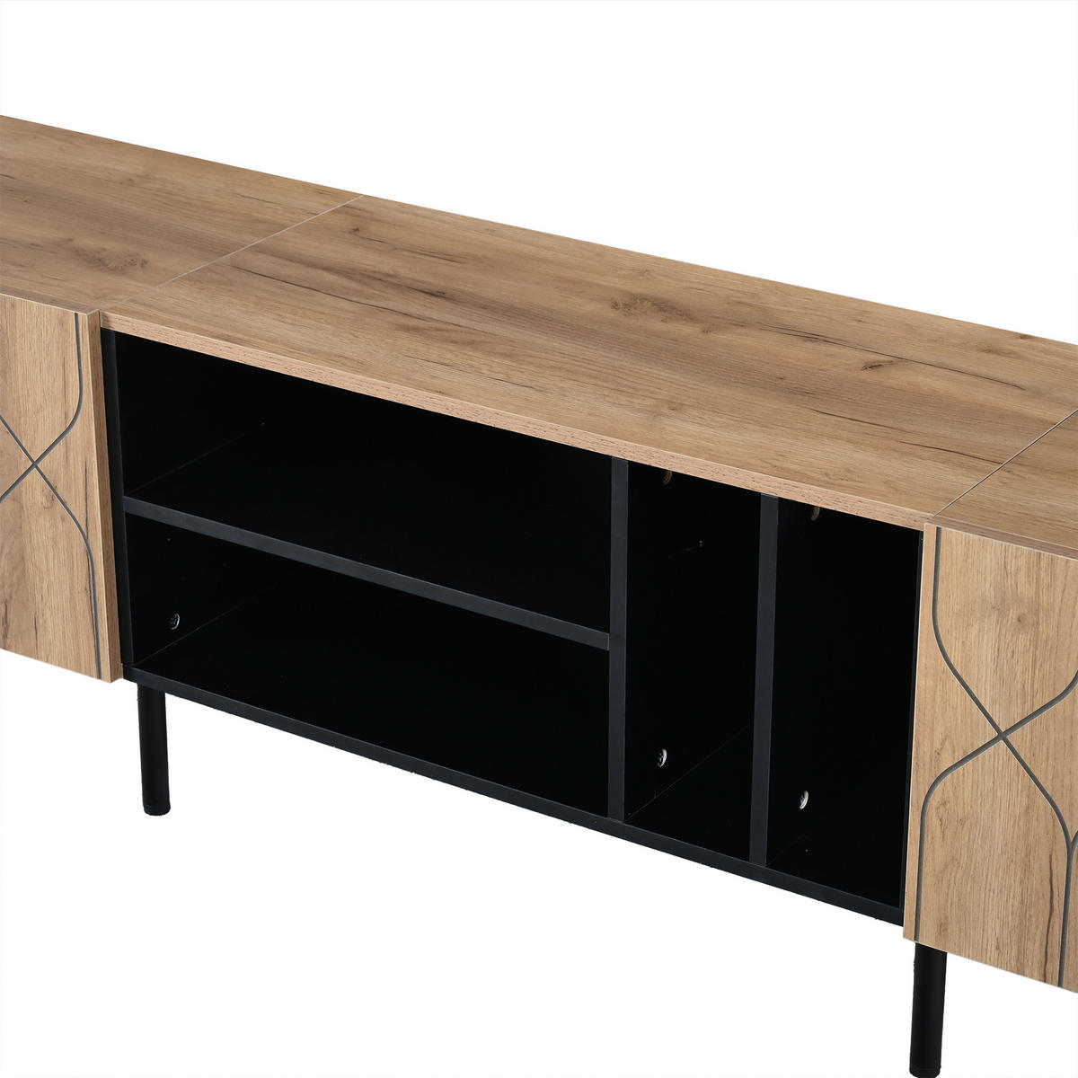 TV-RACK 180x40x50cm Lowboard für 70-Zoll Fernseher Naturfarbenholz-Schwarz - Schwarz, Holz (49/16/64.01cm) - Raelunyi