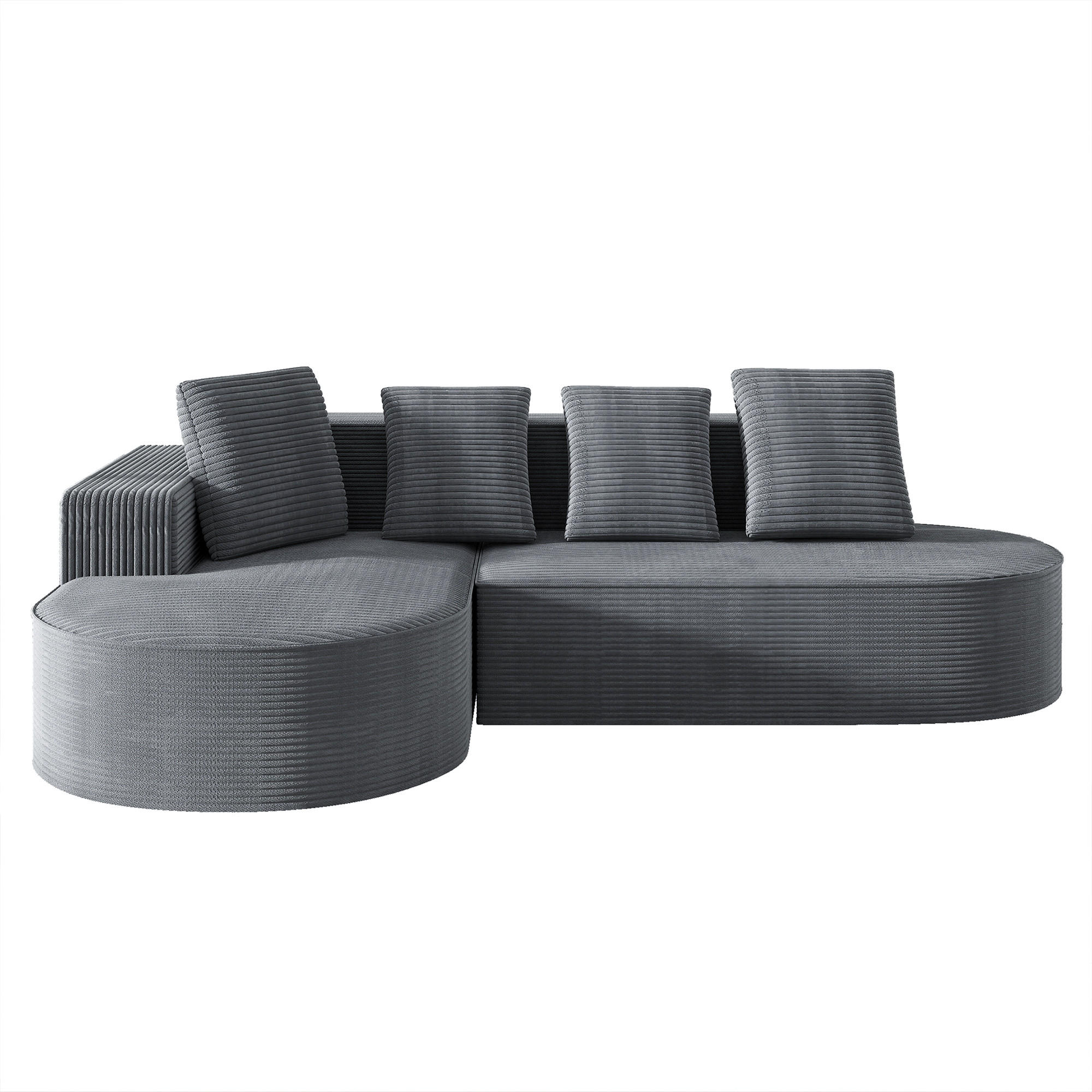 ECKSOFA Cord mit tiefer Sitzfläche, 4 Kissen 265/165/67 cm Grau - Grau, Textil (165/265cm) - Redom