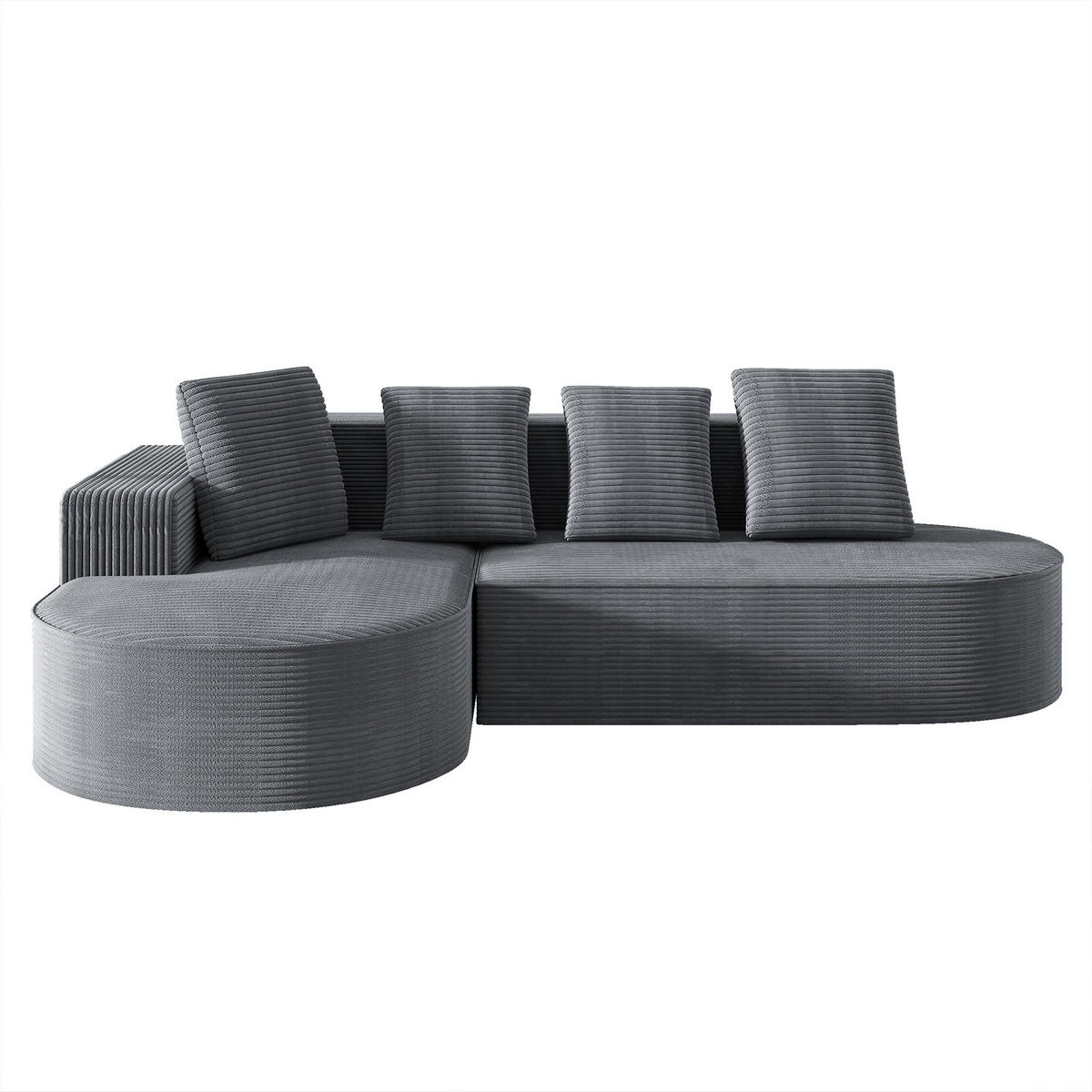 ECKSOFA Cord mit tiefer Sitzfläche, 4 Kissen 265/165/67 cm Grau - Grau, Textil (165/265cm) - Redom