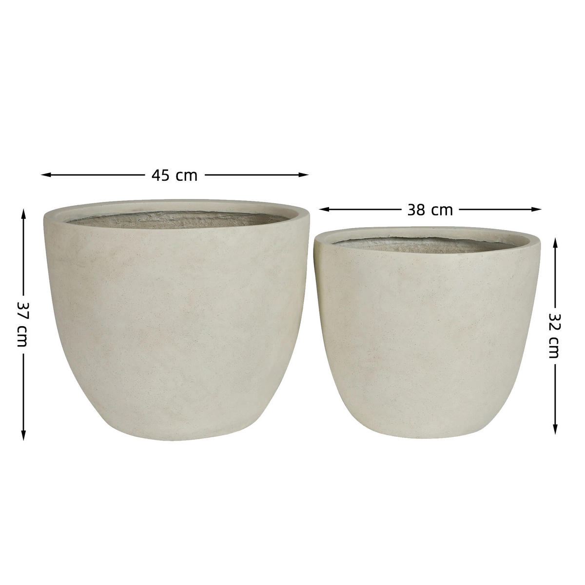 BLUMENTOPF Ø 45/38 cm Weiß mit Abflusslöcher (2 Stück) - Weiß, Naturmaterialen (37.8/32.2cm) - Oxeza