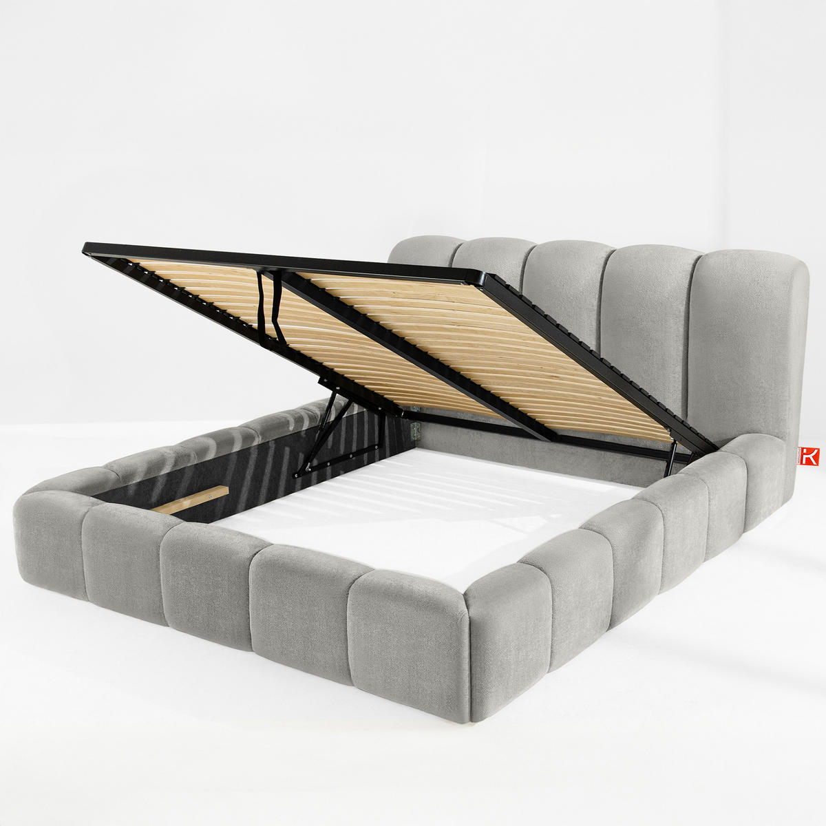 POLSTERBETT MERIDE Chenille, Hellgrau - Hellgrau/Schwarz, Holz/Textil (180/200cm) - KONSIMO®