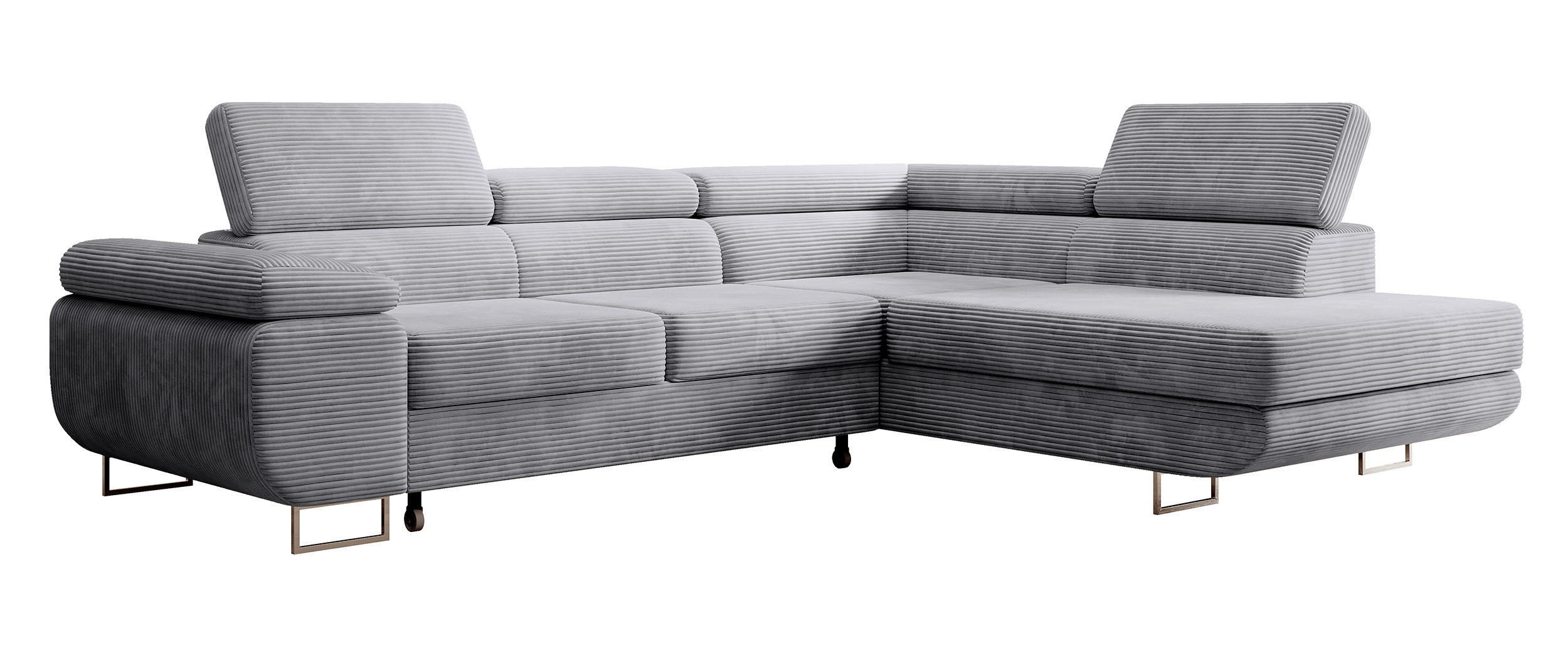 ECKSOFA Stevil Hellgrau Cordbezug - Silberfarben/Hellgrau, Textil/Metall (275/203cm) - Selsey