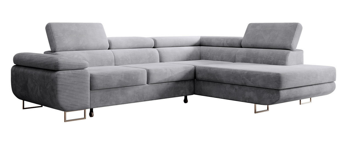 ECKSOFA Stevil Hellgrau Cordbezug - Silberfarben/Hellgrau, Textil/Metall (275/203cm) - Selsey