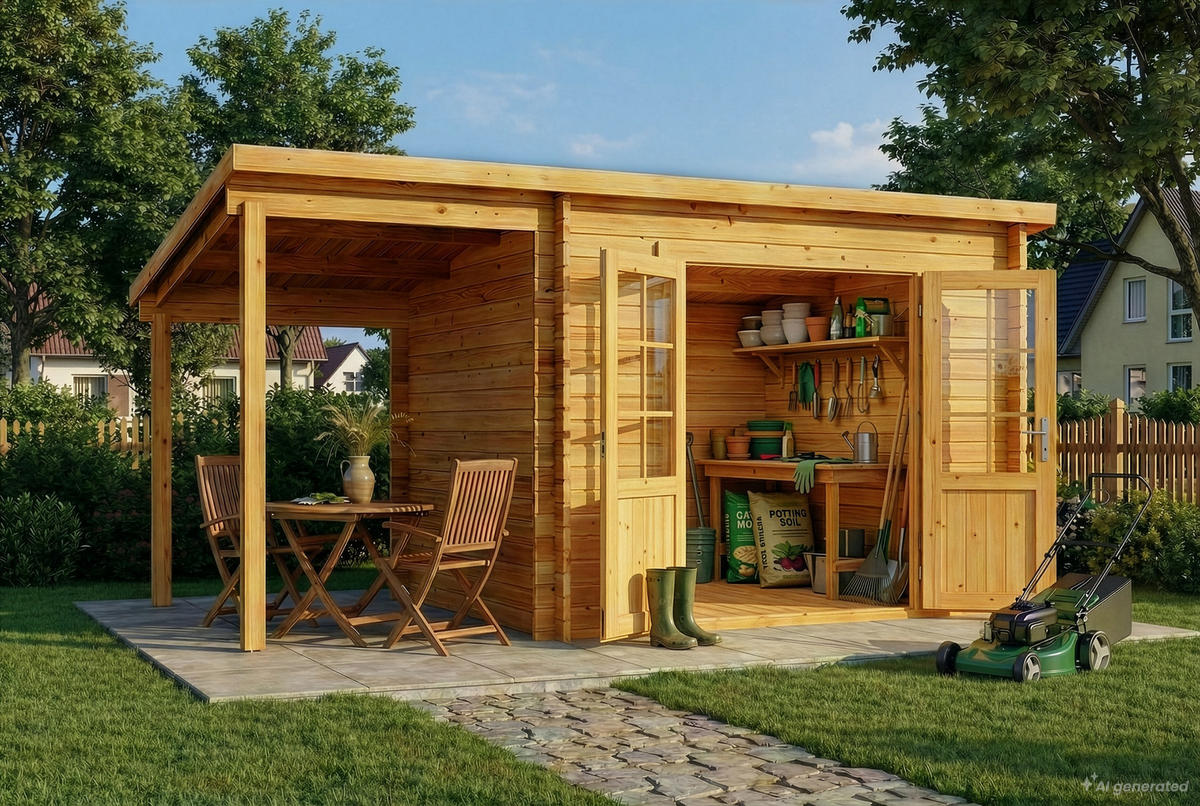 GARTENHAUS Holz Maria mit Schleppdach - Pinienfarben, Holz (450/230/269cm) - Alpholz