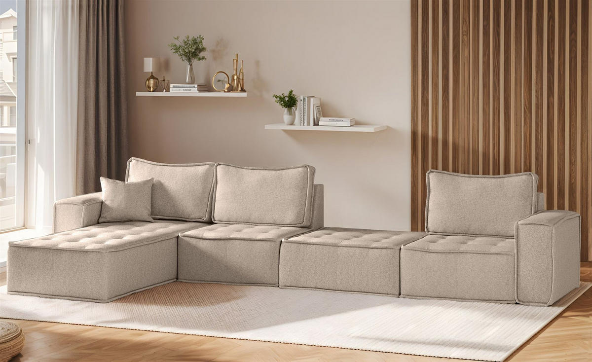 POLSTERHOCKER Sande In Alpine - Hellbraun, Holzwerkstoff/Textil (90/38/90cm) - Fun Möbel