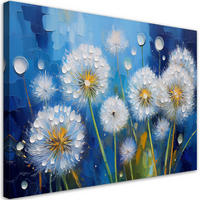 WANDBILD löwenzahn pflanzen blumen tautropfen - Blau, Textil (60/40cm) - Feeby