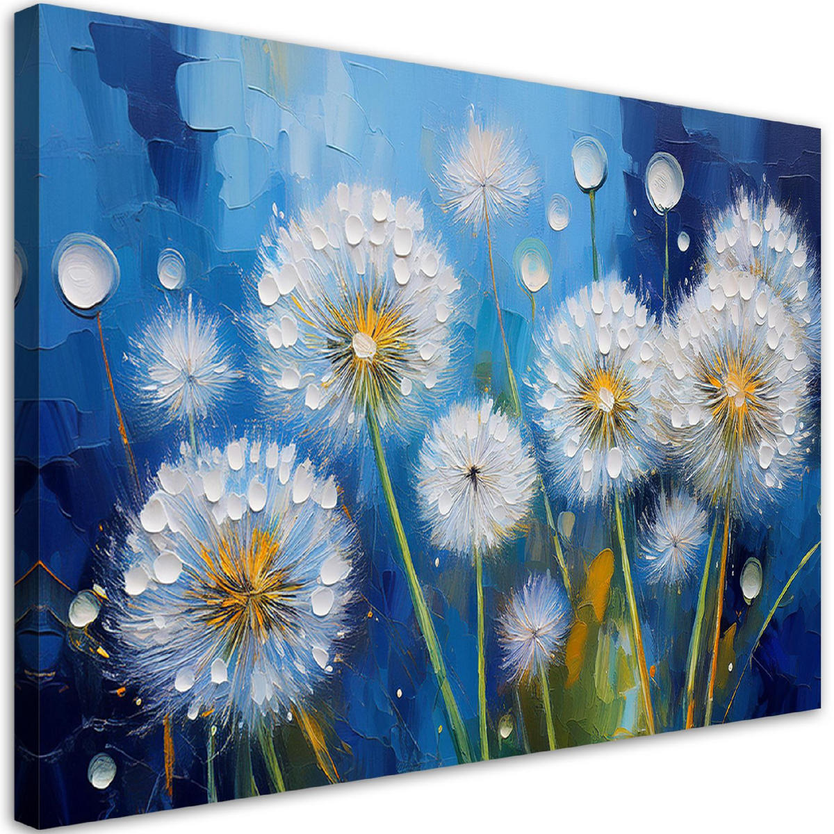 WANDBILD löwenzahn pflanzen blumen tautropfen - Blau, Textil (60/40cm) - Feeby