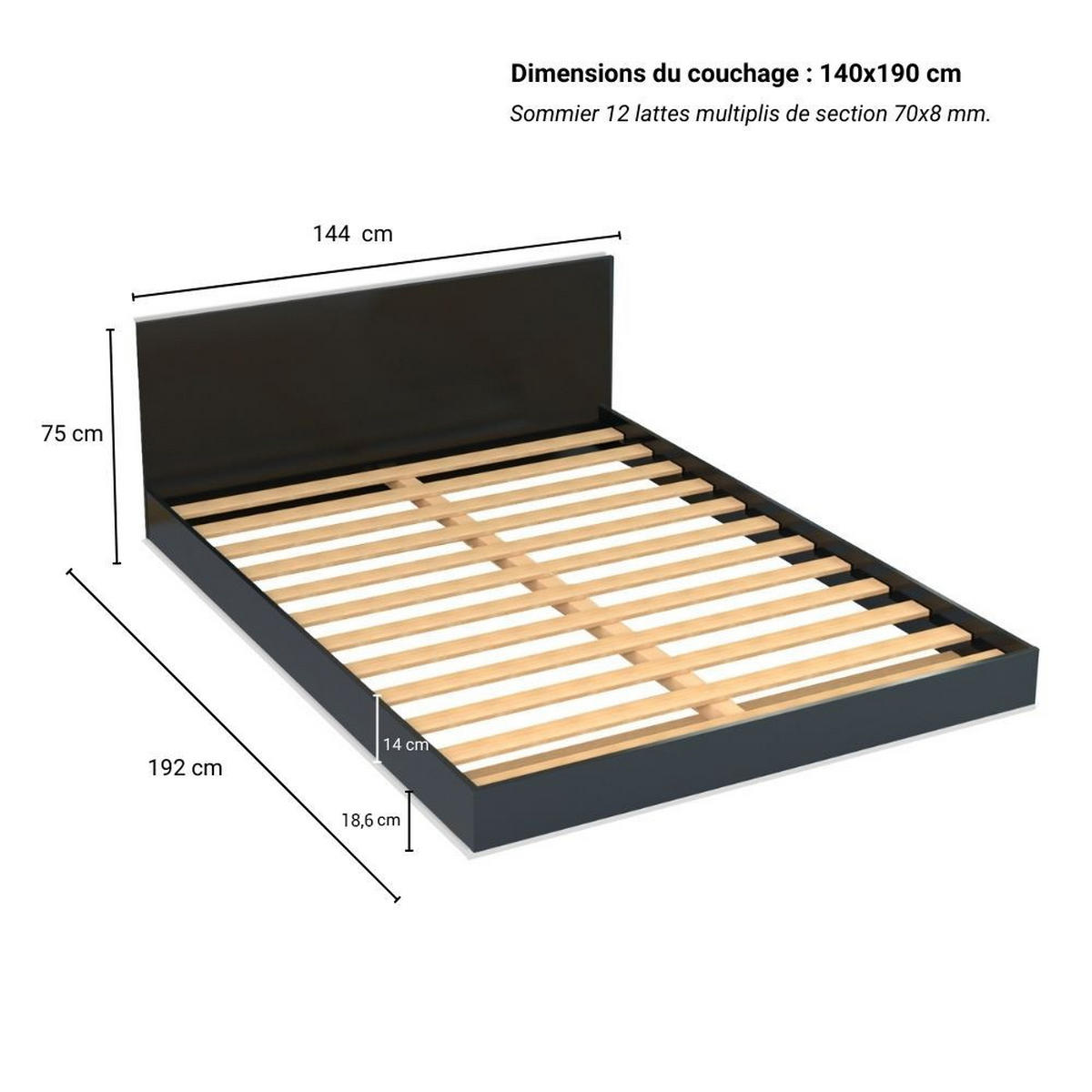 BETT LOFT / Bett 140x190 + 2 Konsolen + Lattenrost + Kopfteil - Schwarz - Schwarz, Holzwerkstoff (140/190cm) - Weber Industries