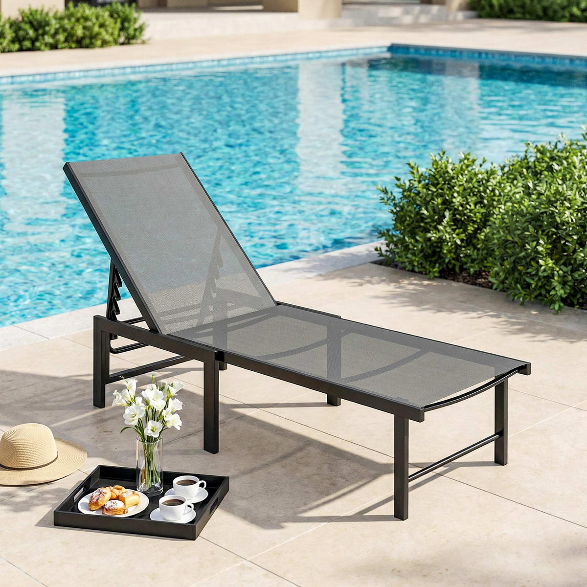 SONNENLIEGE Verstellbare Gartenliege mit 5-fach verstellbarer Rückenlehne und Stahlrahmen 166 x 60 x 84 cm ,Grau - Grau, Metall (60/84/166cm) - Vallsero