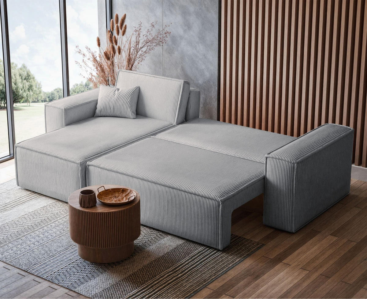 ECKSOFA Scarlo Hellgrau Cordbezug - Hellgrau/Schwarz, Kunststoff/Textil (244/145cm) - Selsey