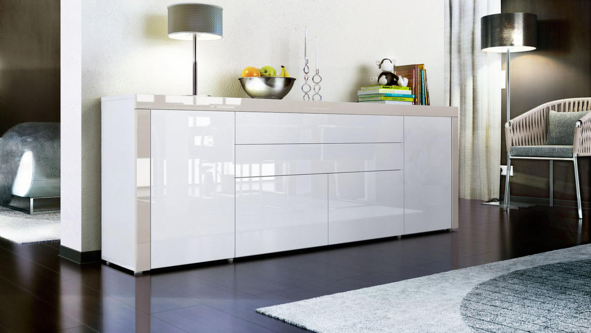 SIDEBOARD La Paz Weiß Hochglanz / Sandgrau Hochglanz - Weiß Hochglanz, Holzwerkstoff (200/72/35cm) - Vladon