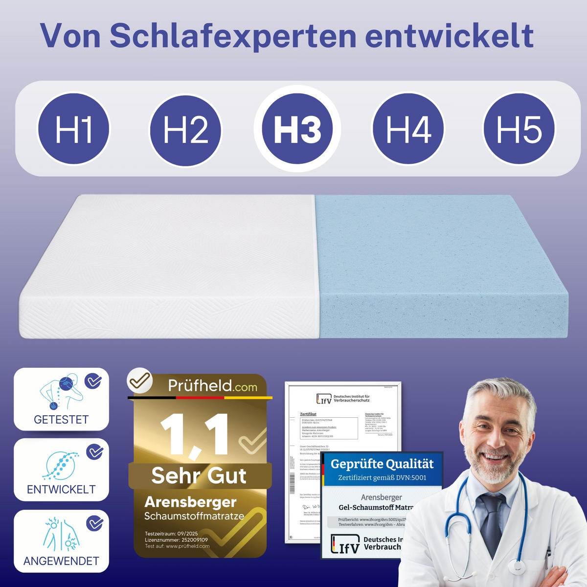 GELSCHAUM Matratze LINA – 11 cm 100x200cm - Grau, Textil (100/200cm) - Arensberger