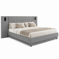 POLSTERBETT mit LED-Leiste und USB 180x200 cm Leinen Grau - Grau, Metall (180/200cm) - Meubliv