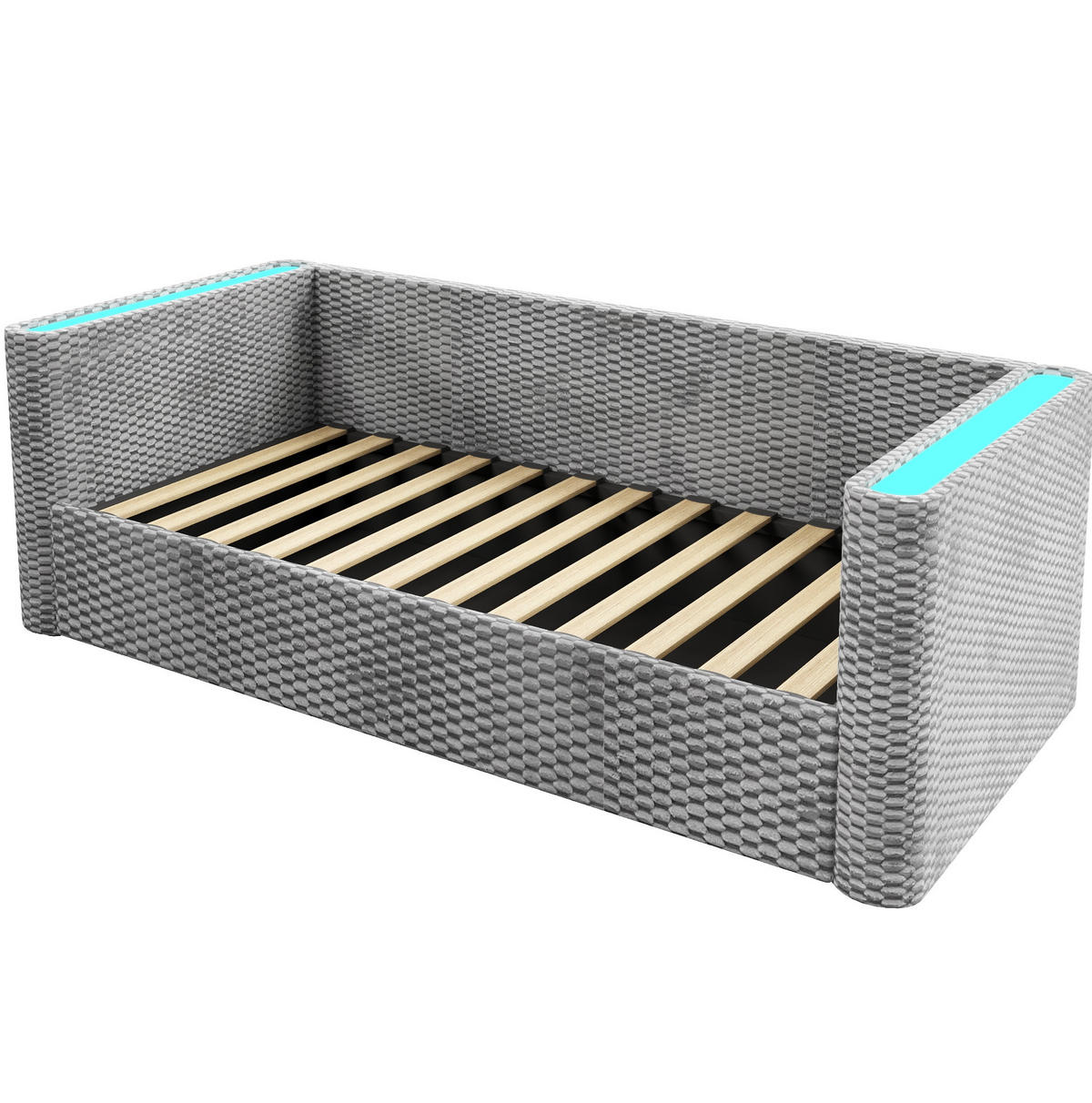 TAGESBETT aus Samt und MDF 90x200 cm Grau mit LED-Beleuchtung und hydraulischem Stauraum - Grau, Textil (90/200cm) - Modfu