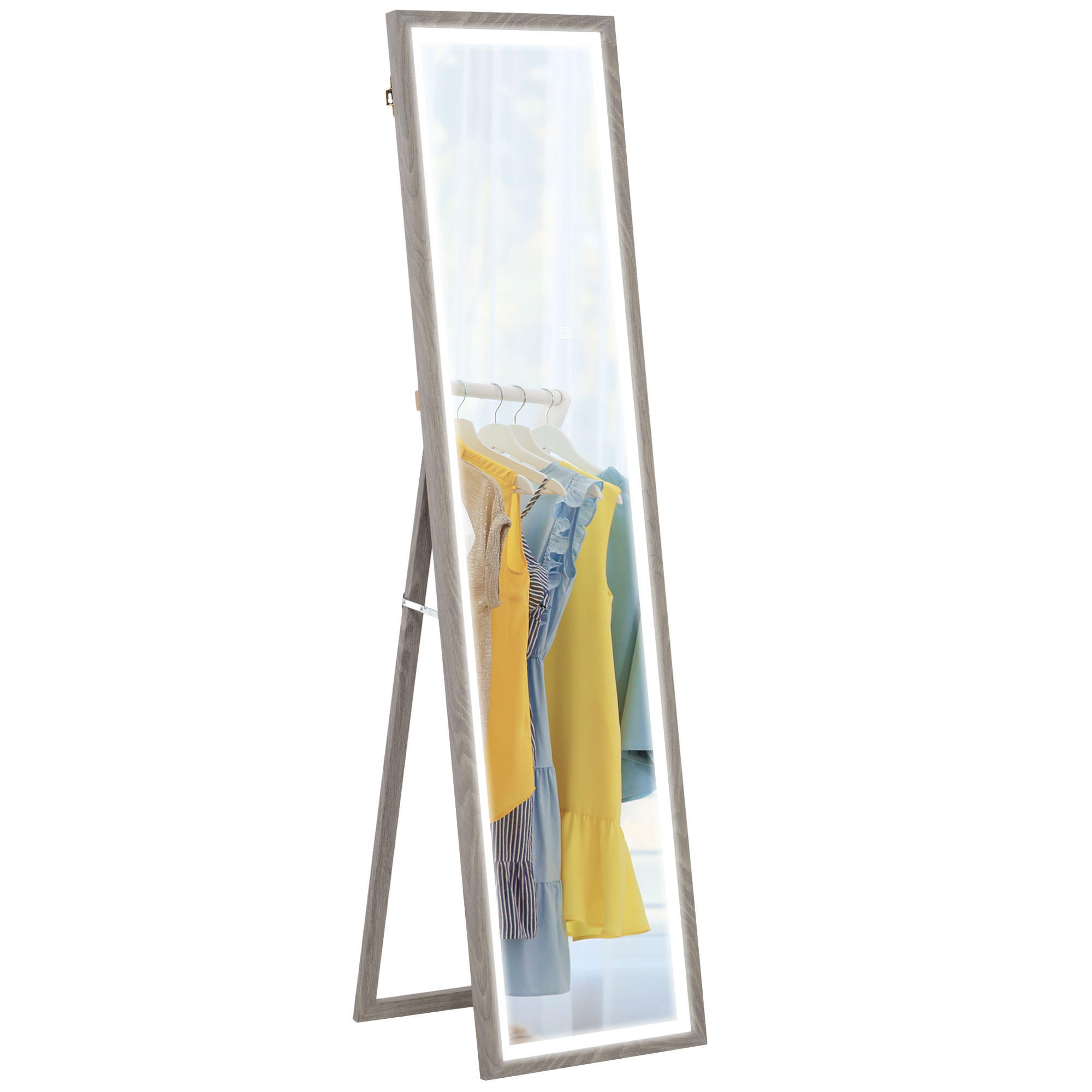 GANZKÖRPERSPIEGEL 40 x 160 cm Standspiegel mit LED-Lichte, Grau - Grau, Glas (40/160/5cm) - HOMCOM