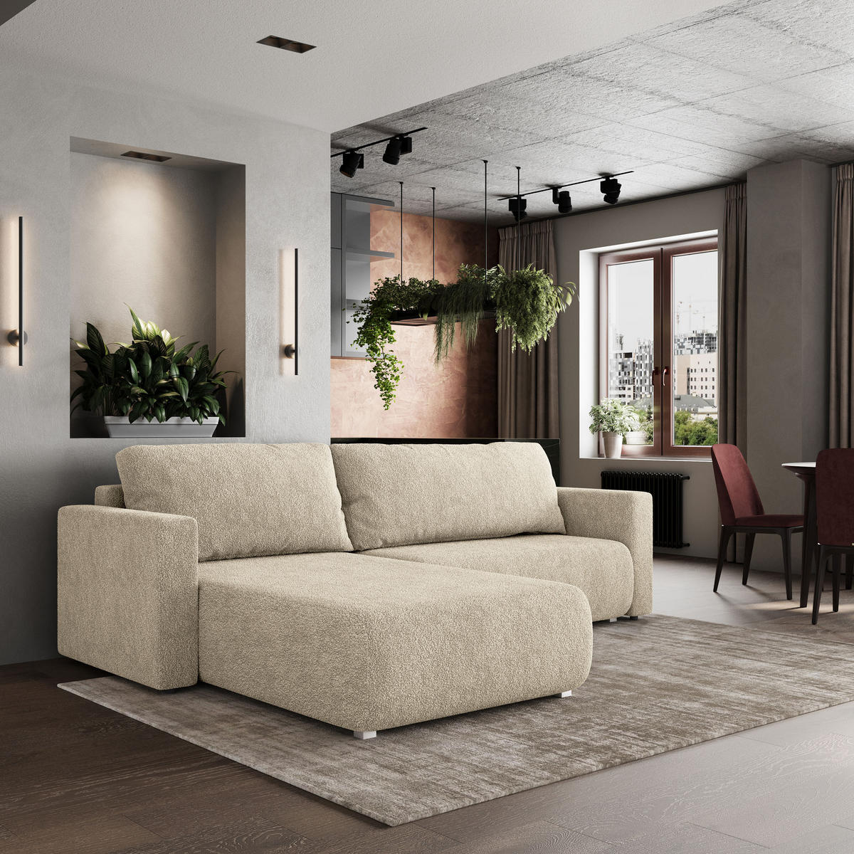 ROHOVÁ SEDAČKA TURIN krémová - šedá/krémová, dřevo/textil (265/183cm) - MASSENO