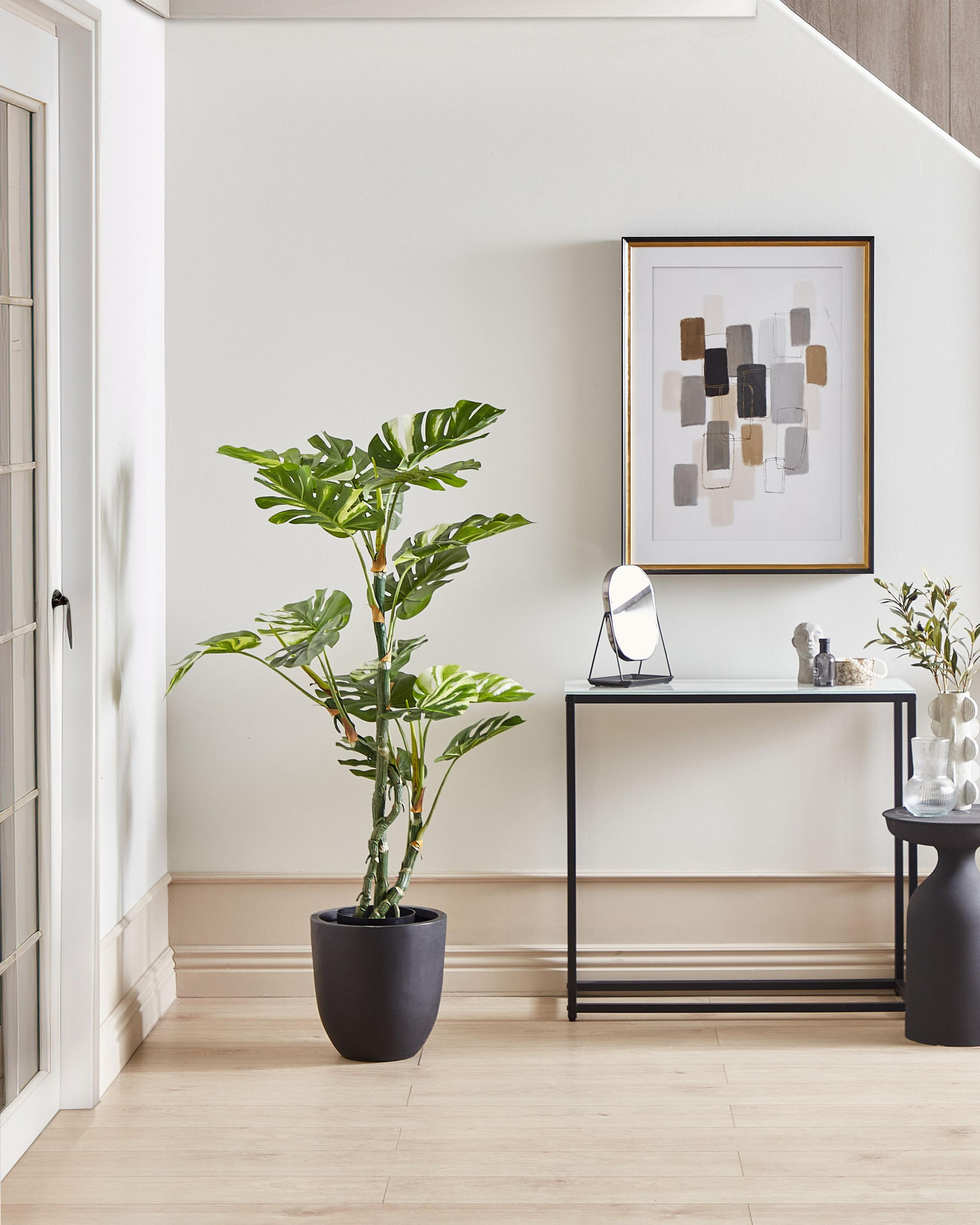KUNSTPFLANZE im Blumentopf 135 cm Grün/Schwarz Monstera Plant - Schwarz/Grün, Kunststoff (135cm) - Beliani