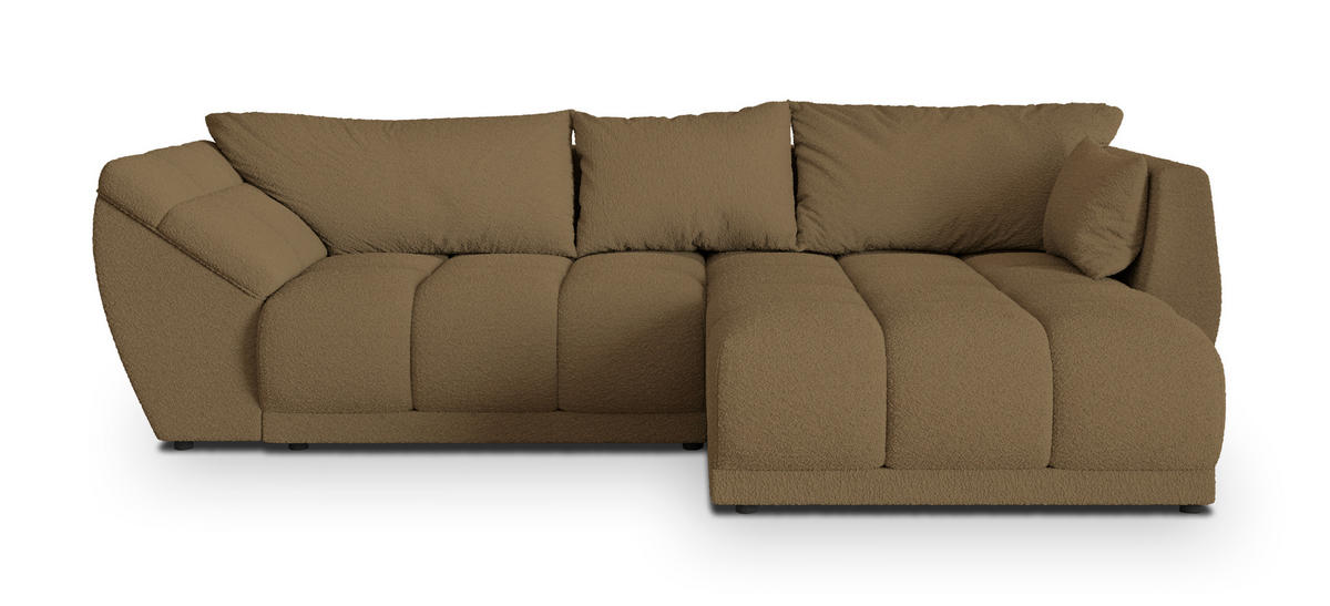 ECKSOFA ORENTI R-S Orange Boucle-Stoff mit Schlaffunktion - Orange, Holz (287/182cm) - MASSENO