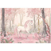 FOTOTAPETE Kinderzimmer Mädchen Einhorn Wald 400x280 - Multicolor, Papier (400/280cm) - Wallarena