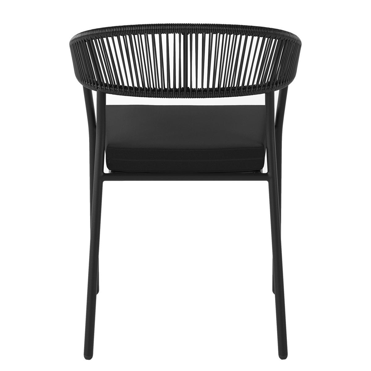 STAPELSTUHL - Stahl / Polyrattan - Schwarz - 2er-Set - Schwarz, Naturmaterialien/Textil (55/76/58cm) - home24