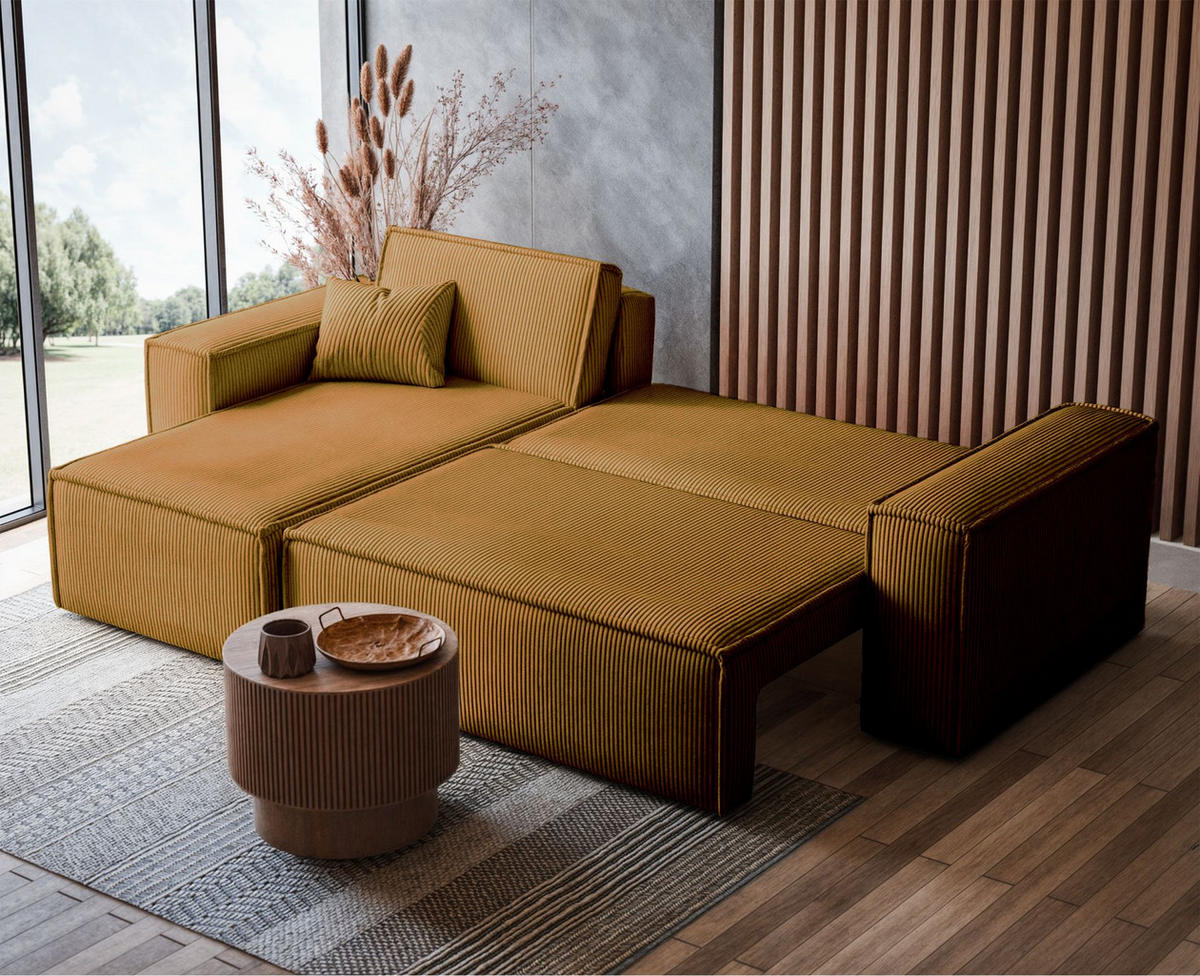 ECKSOFA Scarlo Senfgelb Cordbezug - Gelb/Schwarz, Kunststoff/Textil (244/145cm) - Selsey